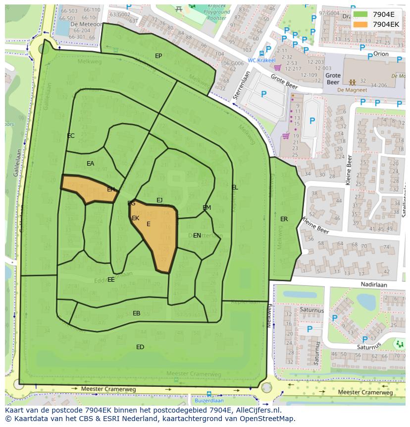 Afbeelding van het postcodegebied 7904 EK op de kaart.