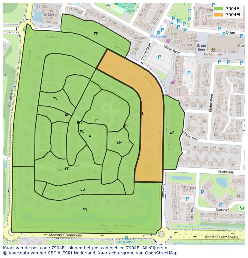 Afbeelding van het postcodegebied 7904 EL op de kaart.