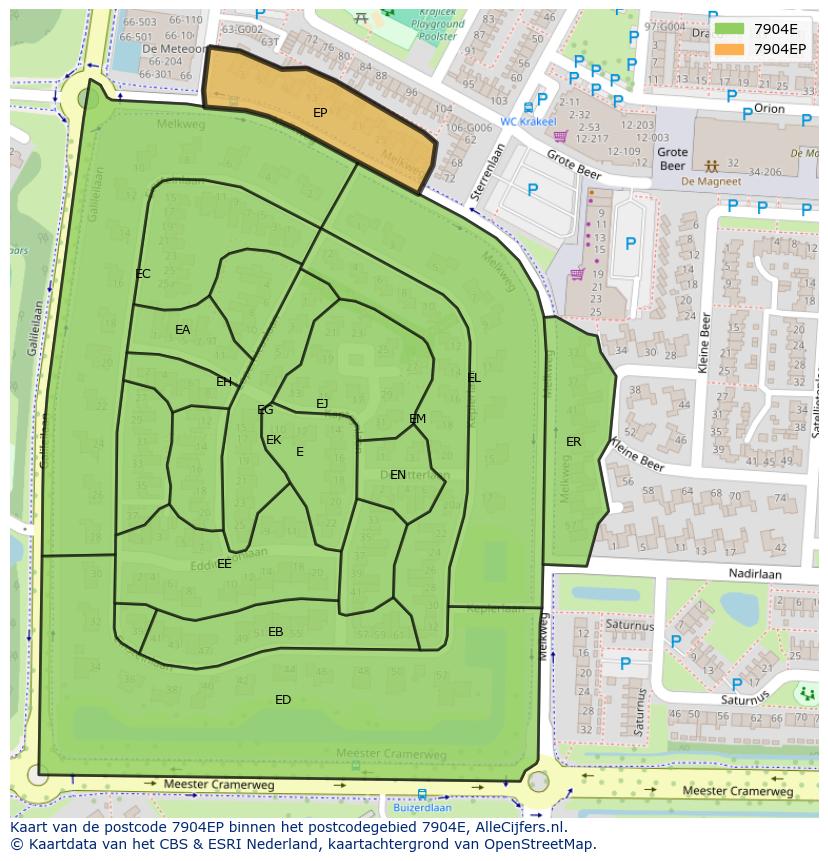 Afbeelding van het postcodegebied 7904 EP op de kaart.