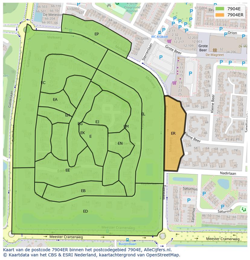 Afbeelding van het postcodegebied 7904 ER op de kaart.