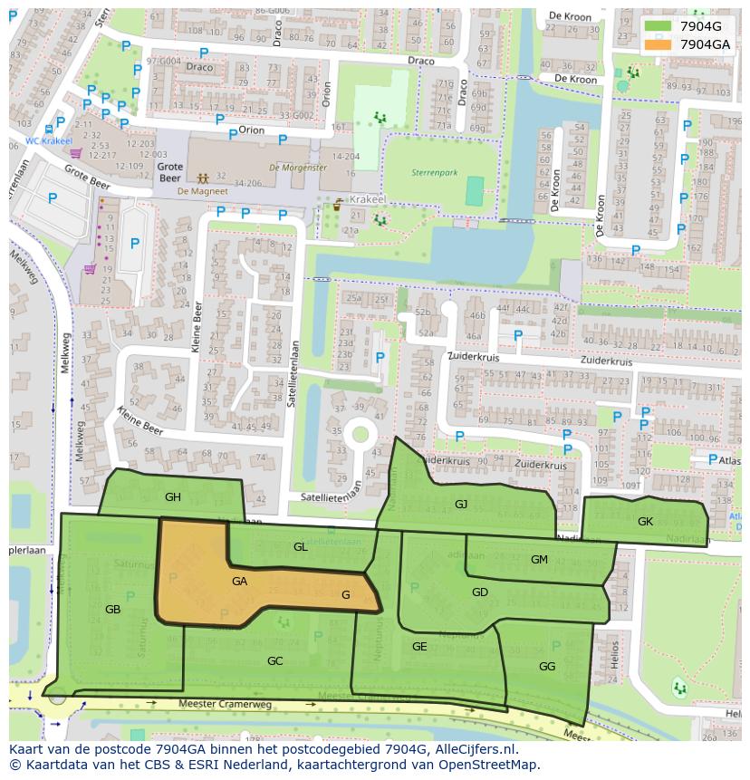 Afbeelding van het postcodegebied 7904 GA op de kaart.