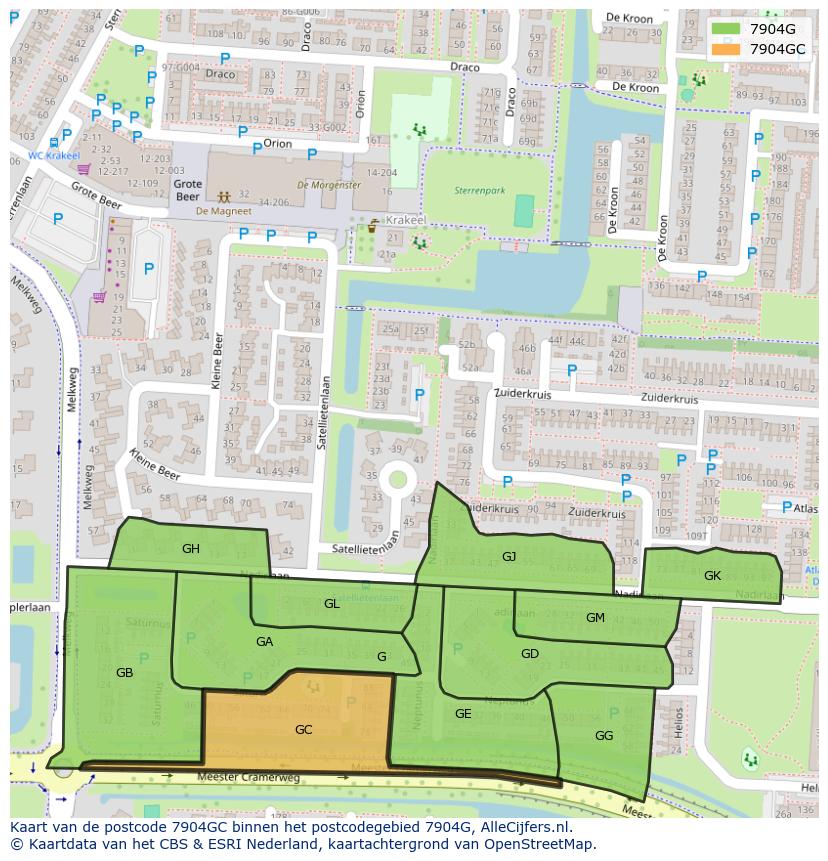 Afbeelding van het postcodegebied 7904 GC op de kaart.