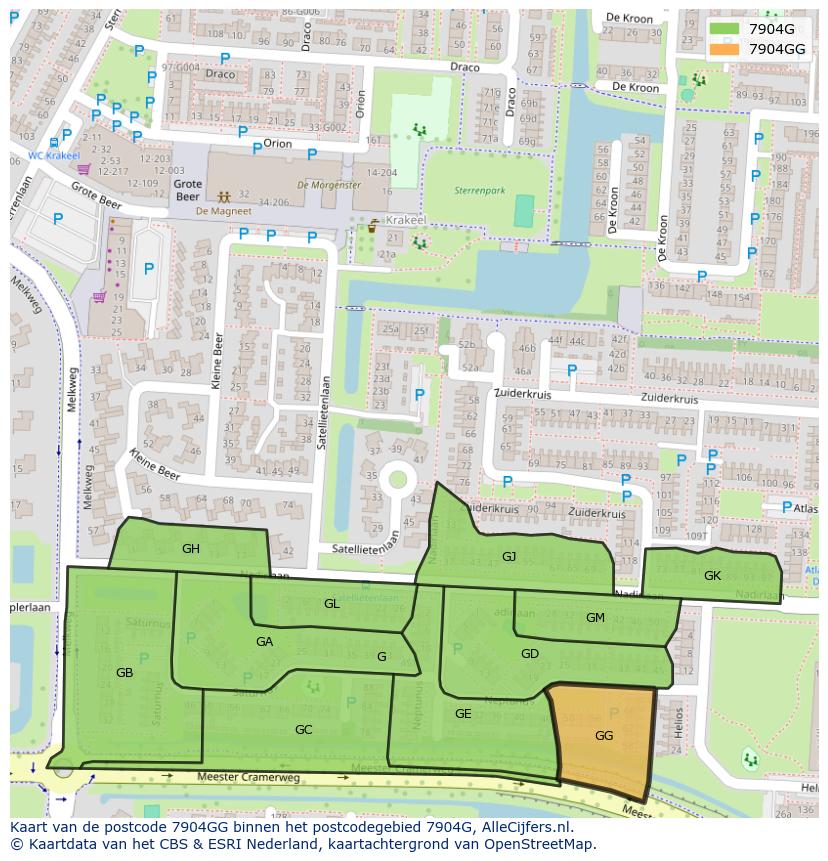 Afbeelding van het postcodegebied 7904 GG op de kaart.