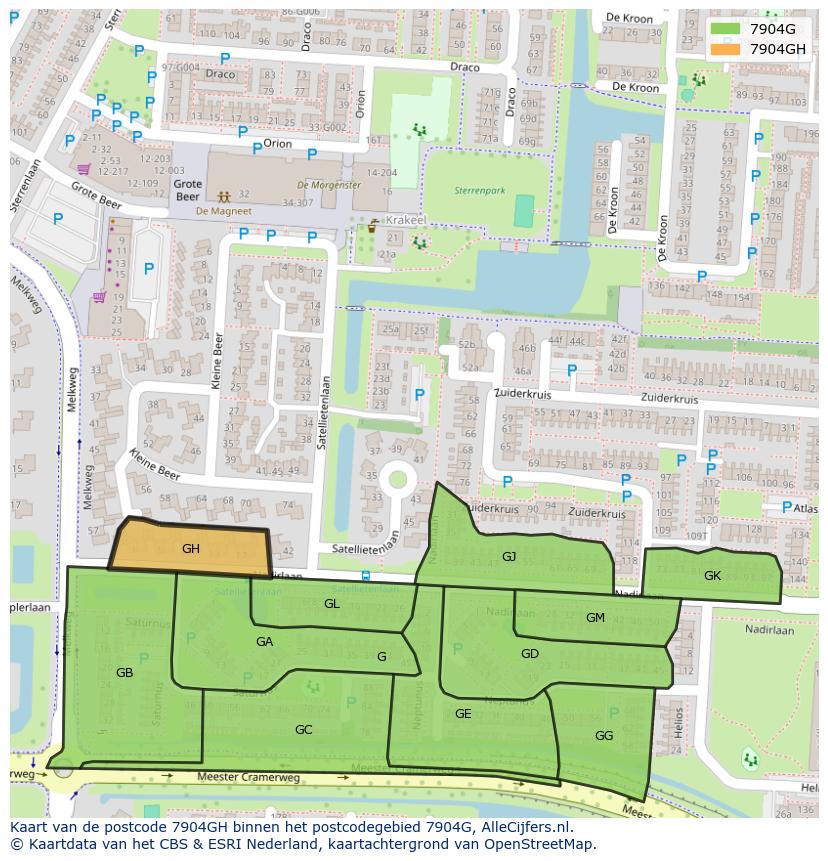 Afbeelding van het postcodegebied 7904 GH op de kaart.