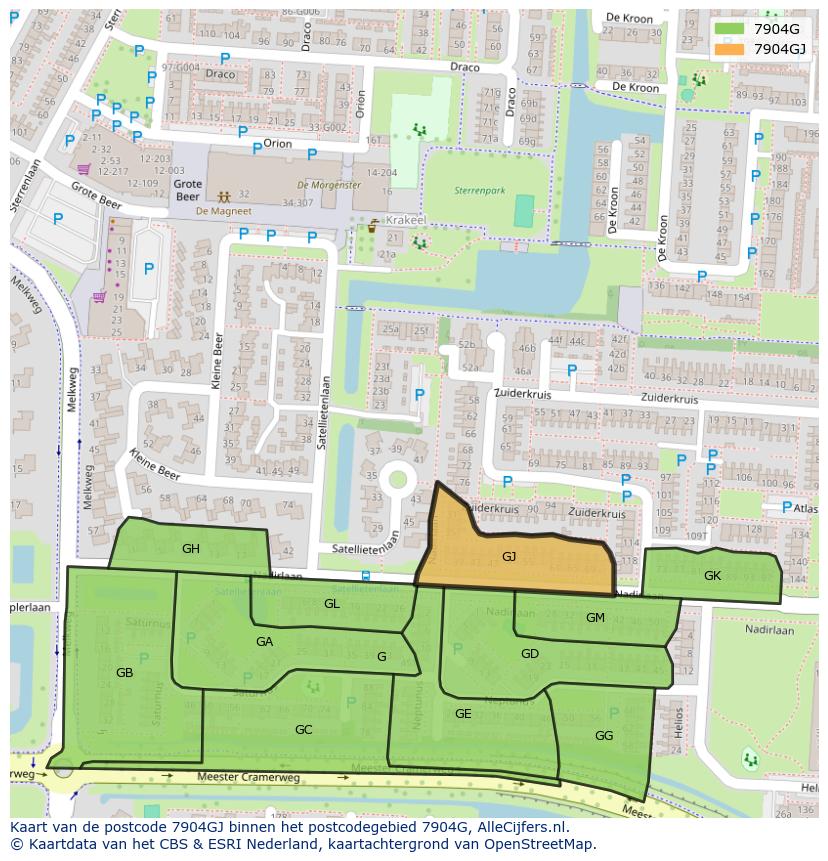 Afbeelding van het postcodegebied 7904 GJ op de kaart.