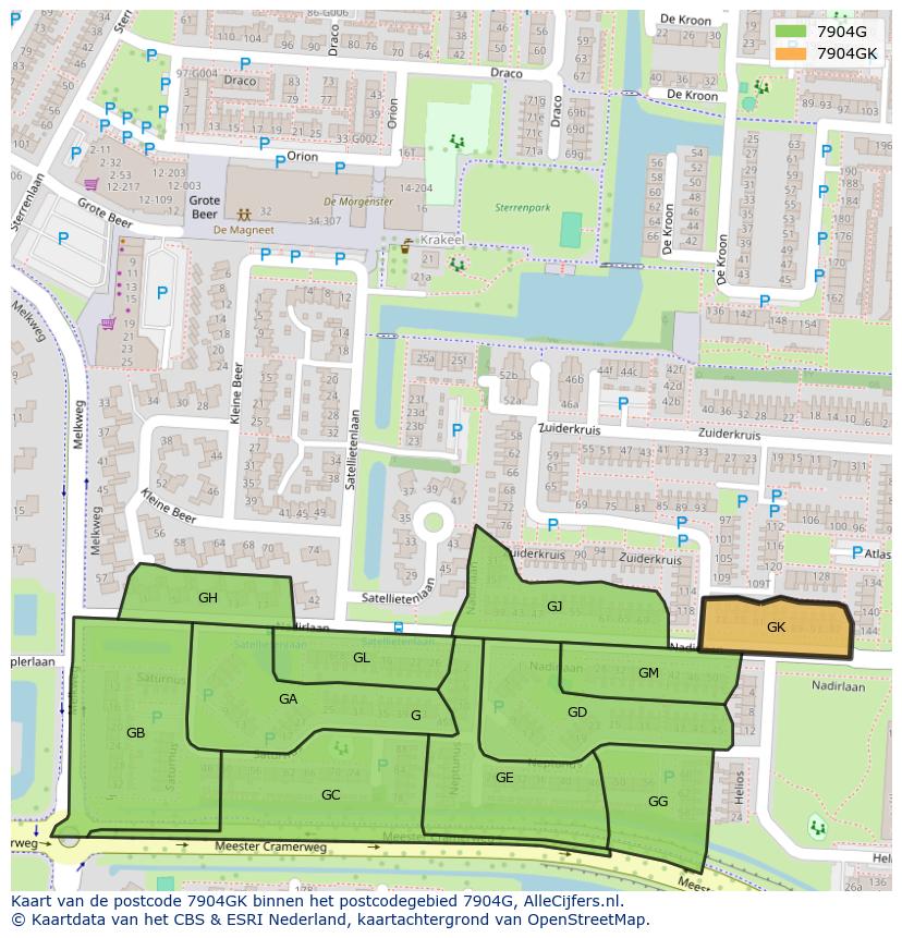 Afbeelding van het postcodegebied 7904 GK op de kaart.