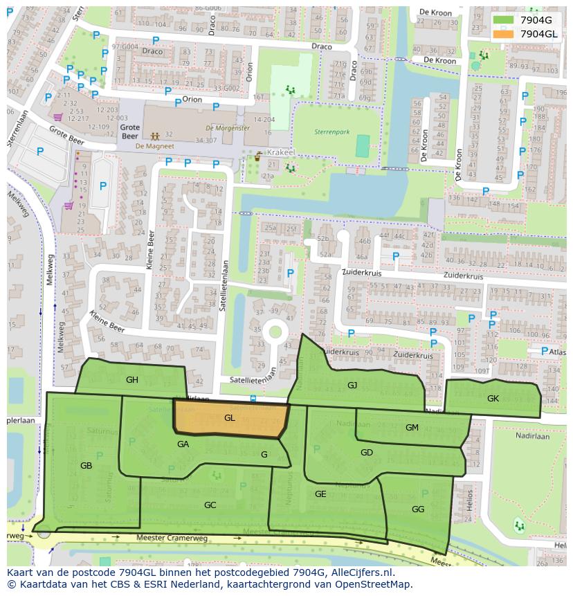 Afbeelding van het postcodegebied 7904 GL op de kaart.