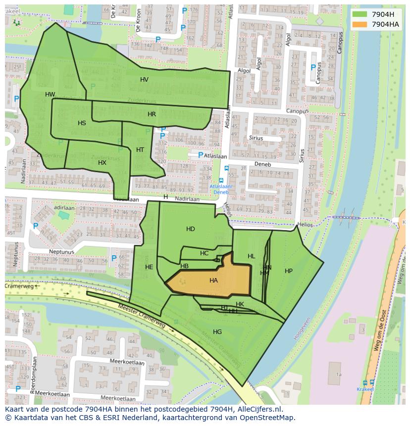 Afbeelding van het postcodegebied 7904 HA op de kaart.