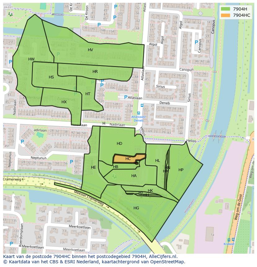 Afbeelding van het postcodegebied 7904 HC op de kaart.
