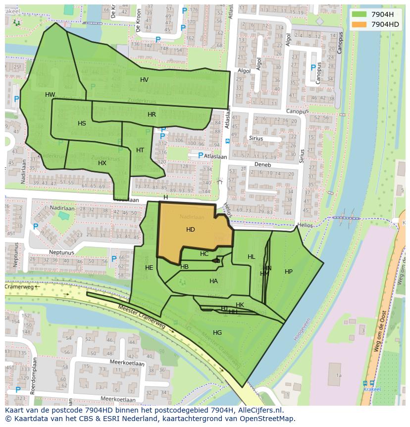 Afbeelding van het postcodegebied 7904 HD op de kaart.