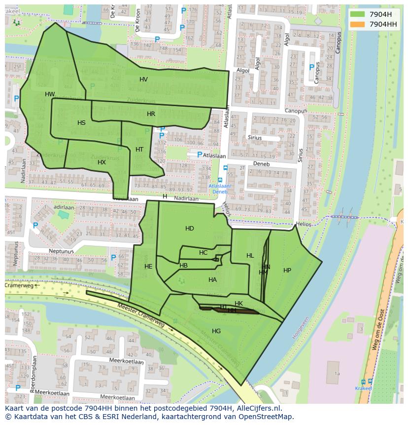 Afbeelding van het postcodegebied 7904 HH op de kaart.