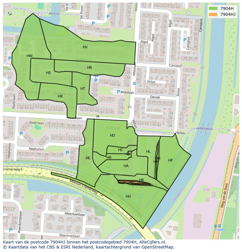 Afbeelding van het postcodegebied 7904 HJ op de kaart.