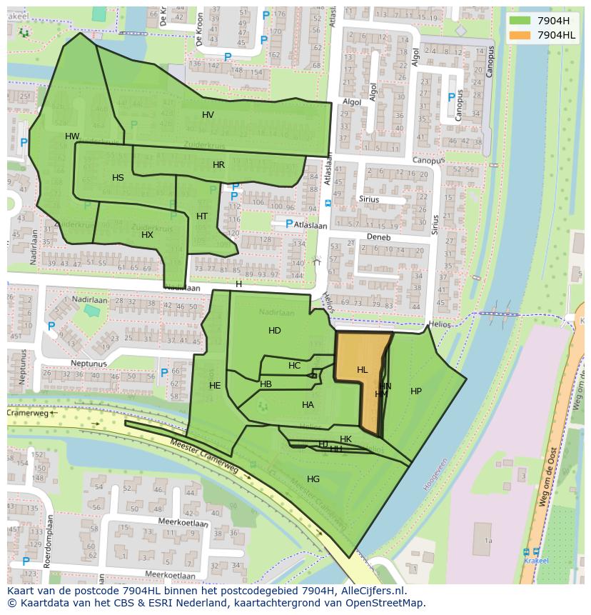Afbeelding van het postcodegebied 7904 HL op de kaart.