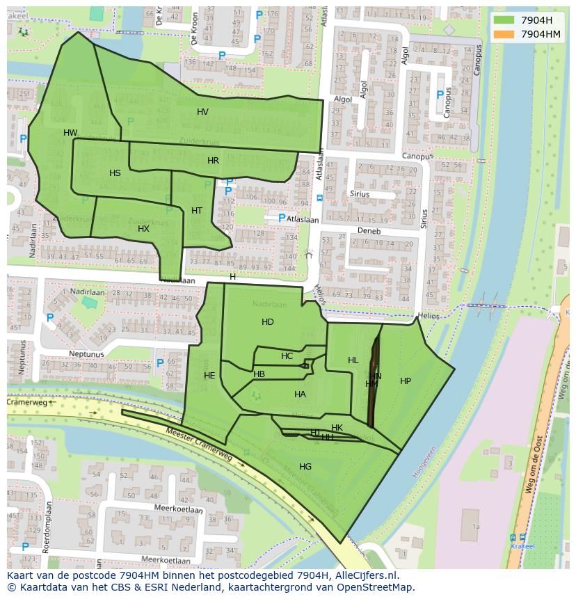 Afbeelding van het postcodegebied 7904 HM op de kaart.