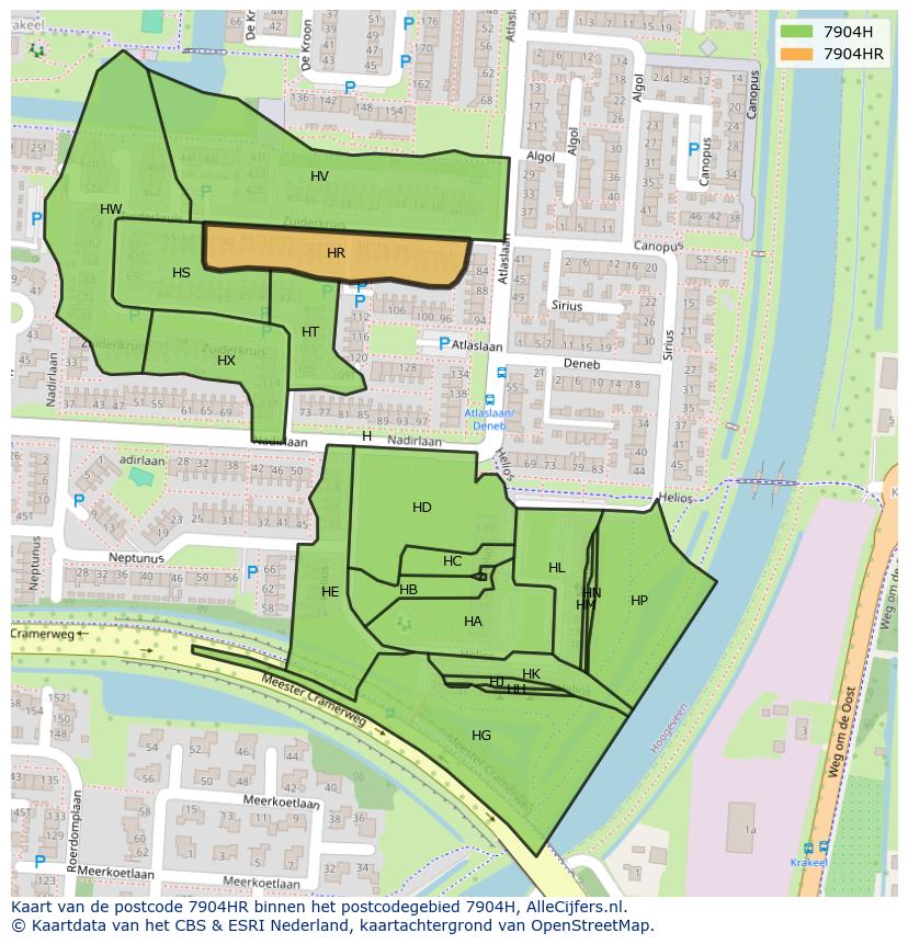 Afbeelding van het postcodegebied 7904 HR op de kaart.