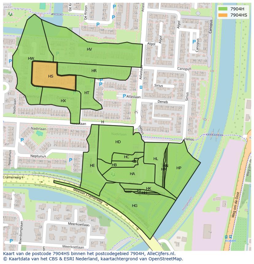 Afbeelding van het postcodegebied 7904 HS op de kaart.
