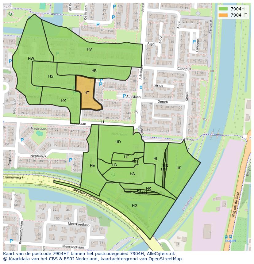 Afbeelding van het postcodegebied 7904 HT op de kaart.