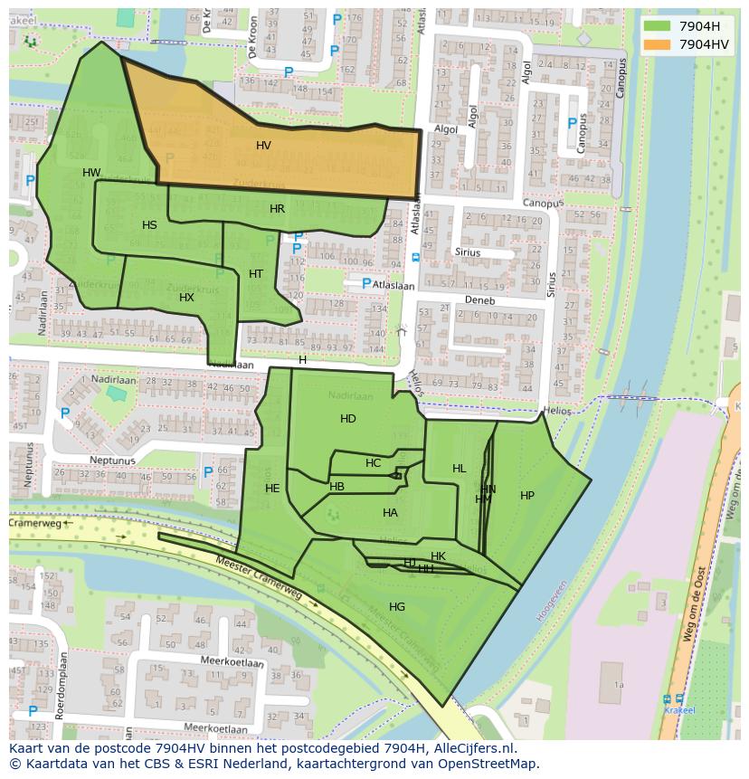 Afbeelding van het postcodegebied 7904 HV op de kaart.