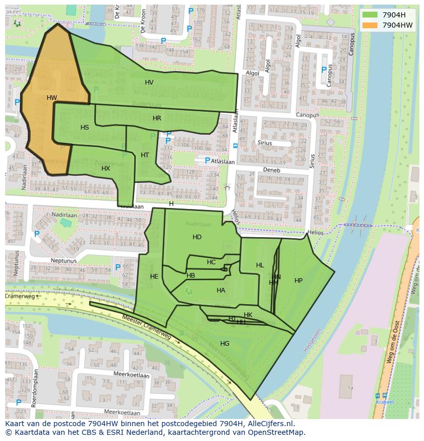 Afbeelding van het postcodegebied 7904 HW op de kaart.