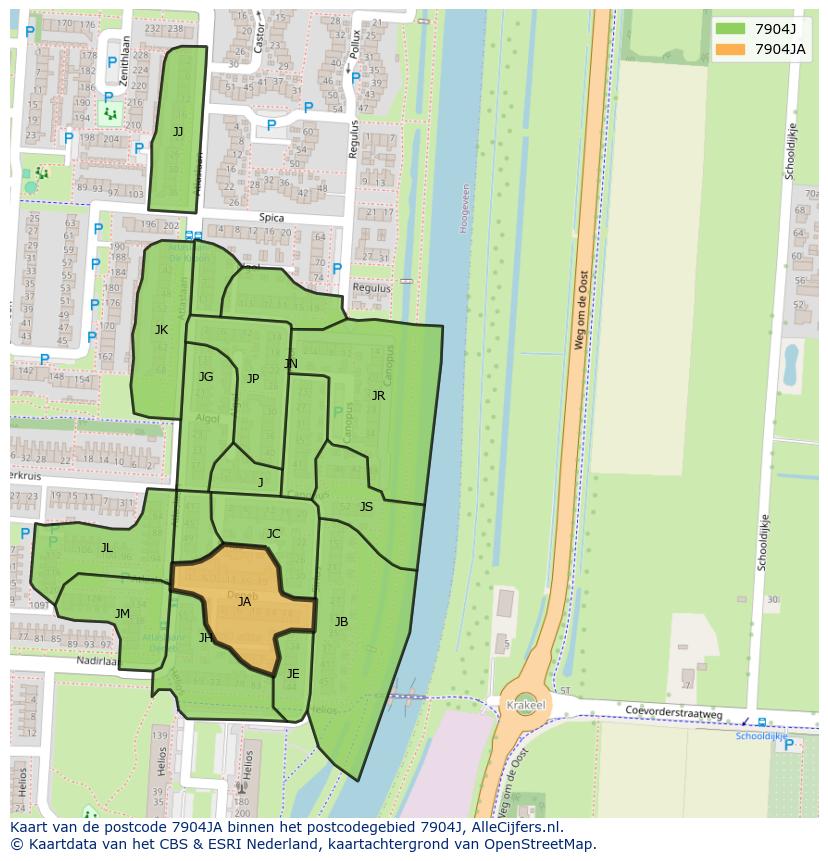Afbeelding van het postcodegebied 7904 JA op de kaart.