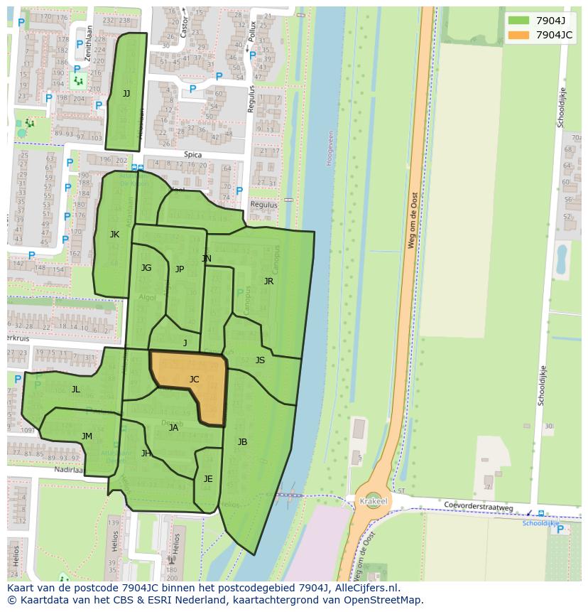Afbeelding van het postcodegebied 7904 JC op de kaart.