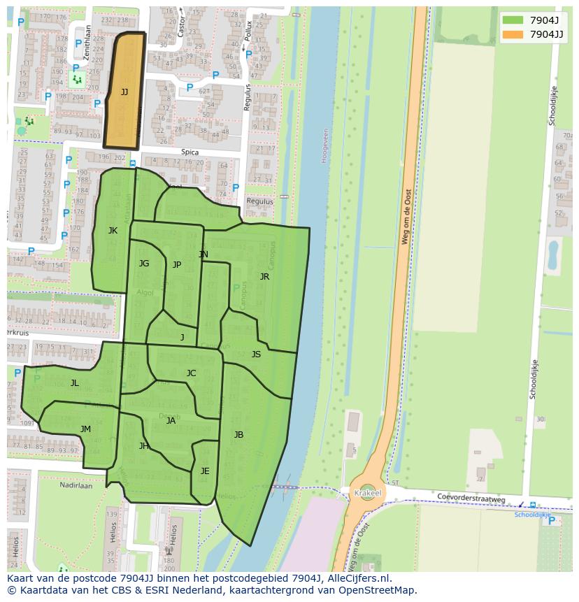 Afbeelding van het postcodegebied 7904 JJ op de kaart.
