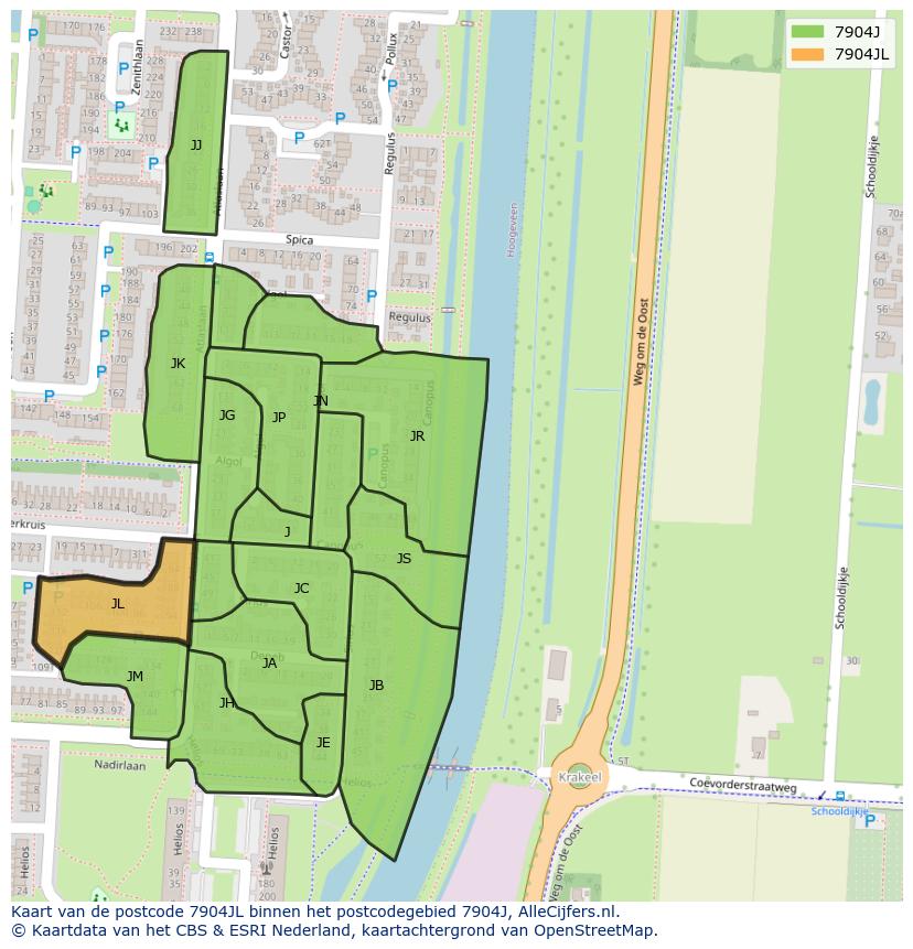 Afbeelding van het postcodegebied 7904 JL op de kaart.