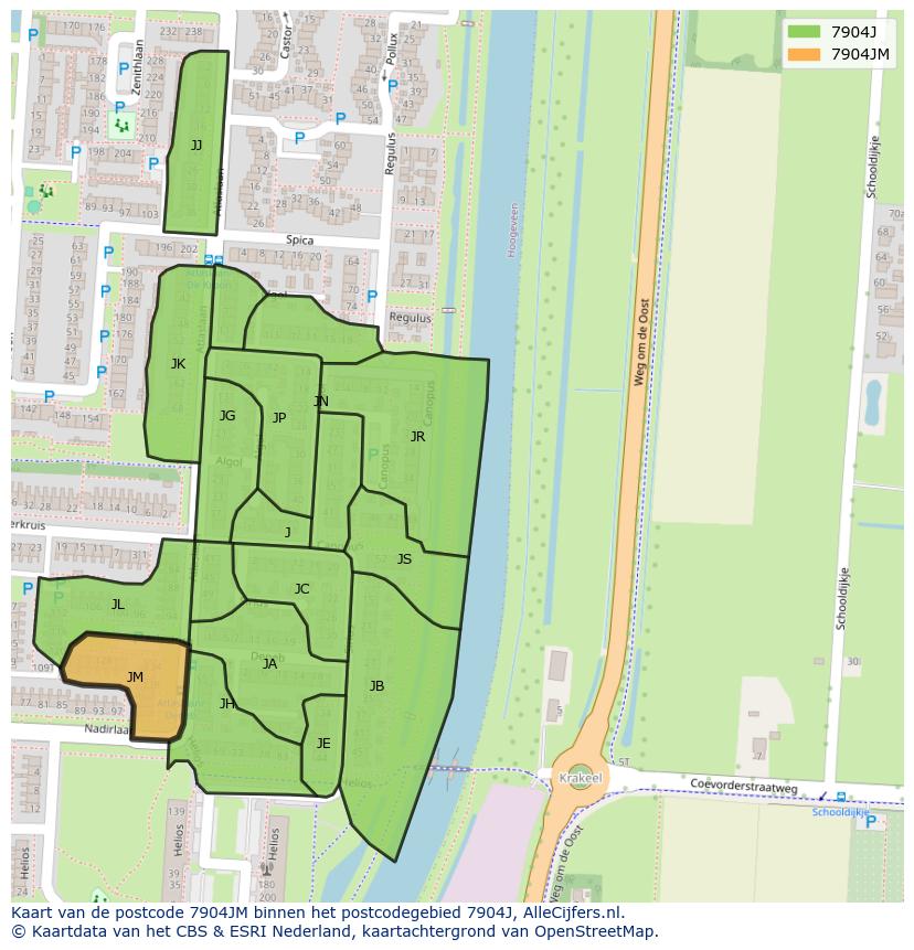 Afbeelding van het postcodegebied 7904 JM op de kaart.