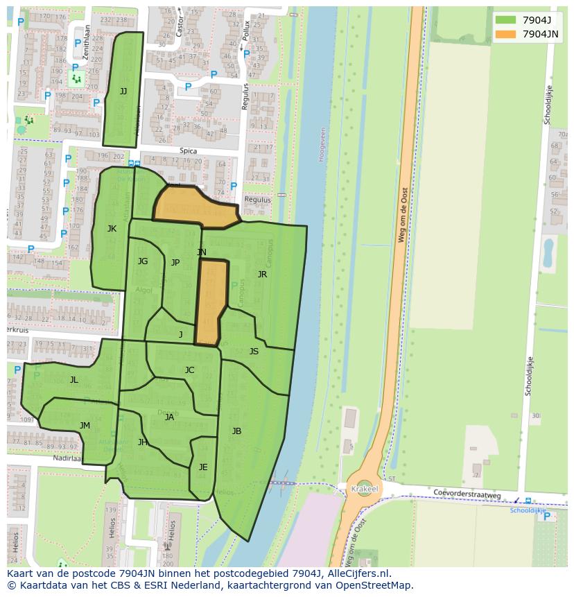 Afbeelding van het postcodegebied 7904 JN op de kaart.