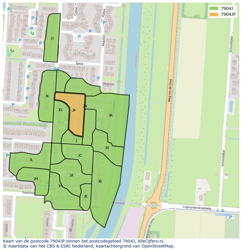 Afbeelding van het postcodegebied 7904 JP op de kaart.