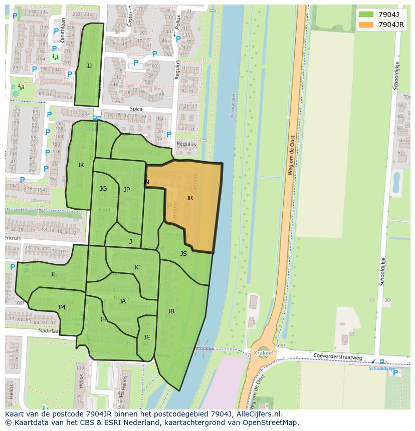 Afbeelding van het postcodegebied 7904 JR op de kaart.