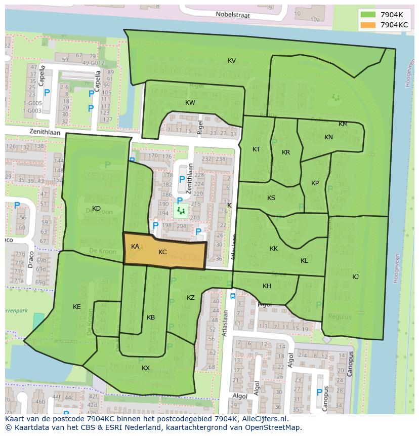 Afbeelding van het postcodegebied 7904 KC op de kaart.
