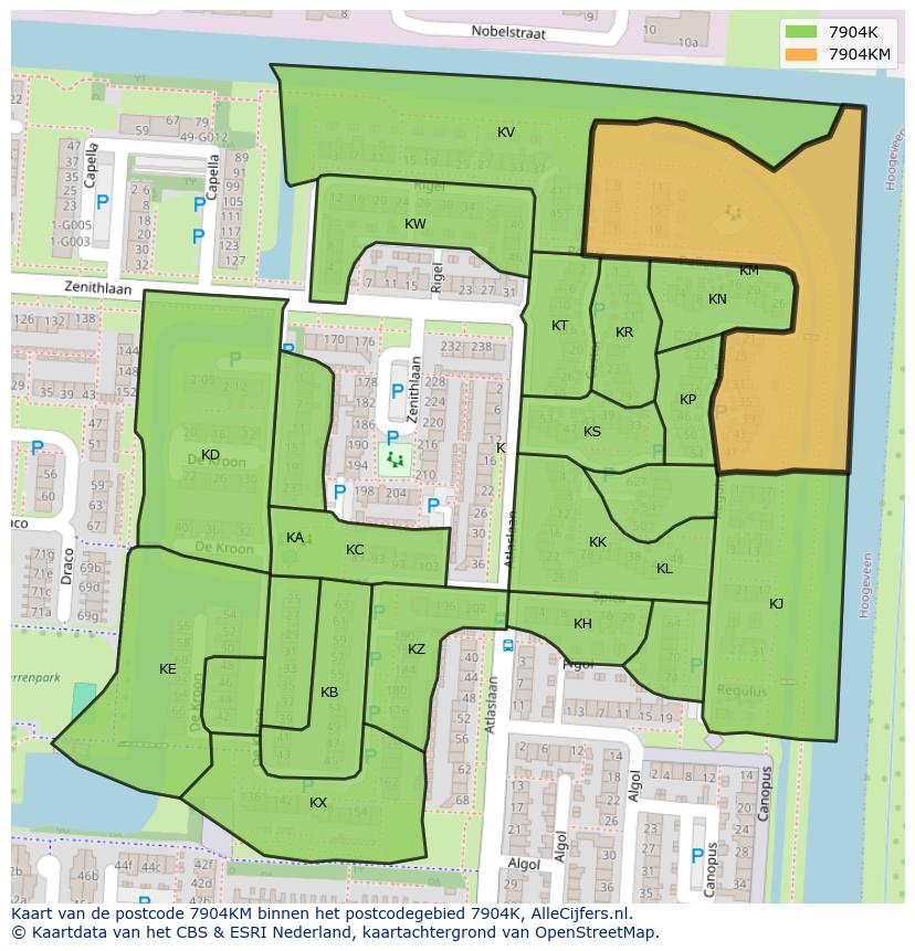 Afbeelding van het postcodegebied 7904 KM op de kaart.