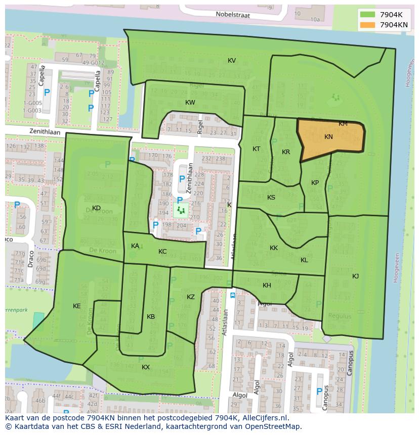 Afbeelding van het postcodegebied 7904 KN op de kaart.
