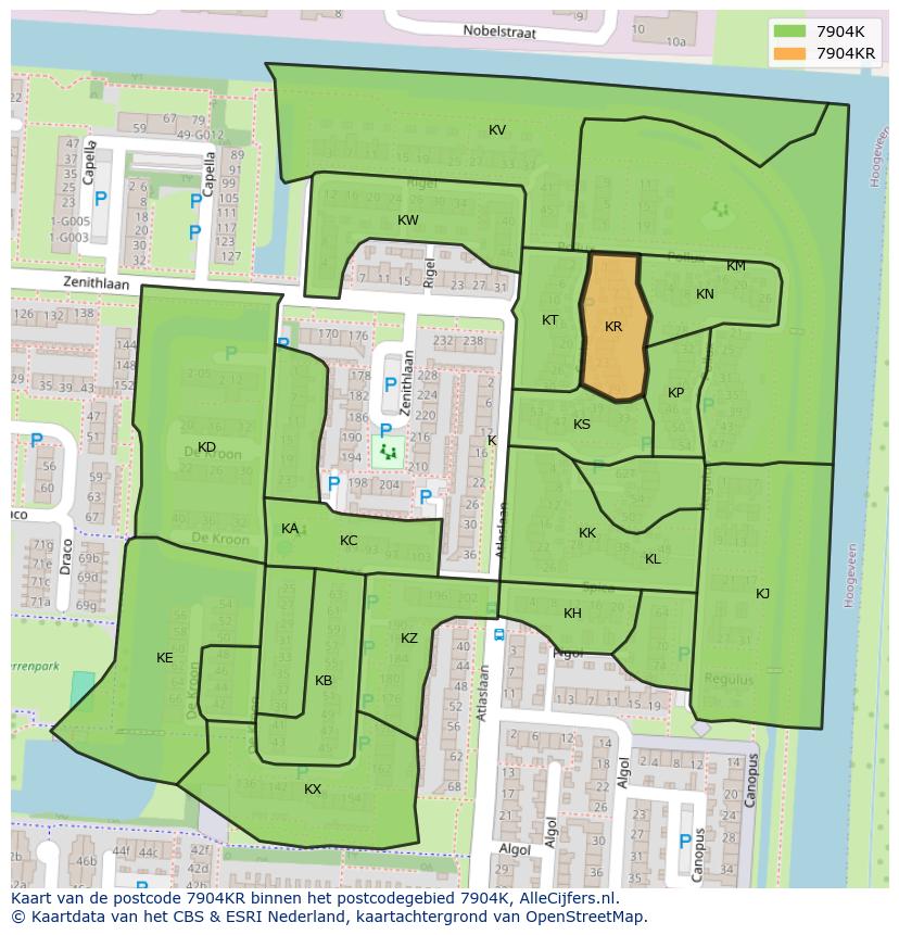 Afbeelding van het postcodegebied 7904 KR op de kaart.
