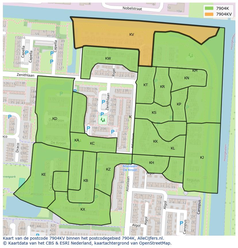 Afbeelding van het postcodegebied 7904 KV op de kaart.