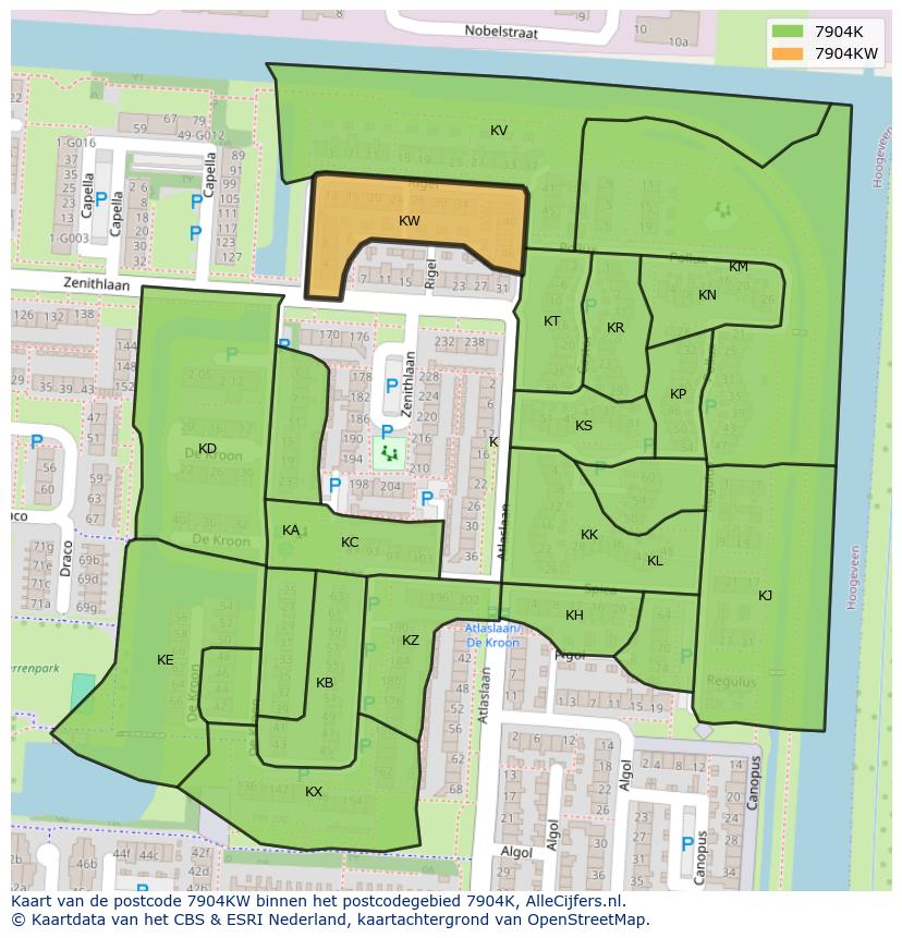 Afbeelding van het postcodegebied 7904 KW op de kaart.