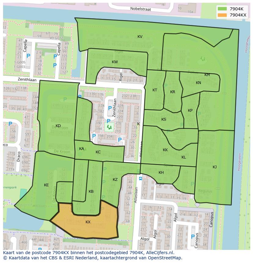 Afbeelding van het postcodegebied 7904 KX op de kaart.