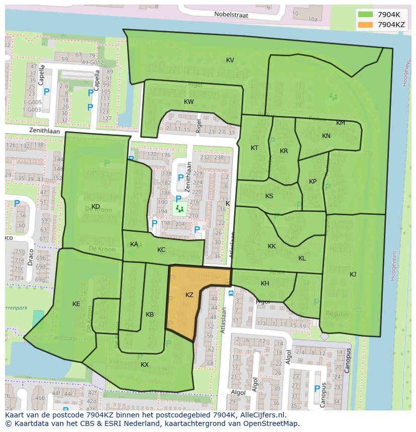 Afbeelding van het postcodegebied 7904 KZ op de kaart.