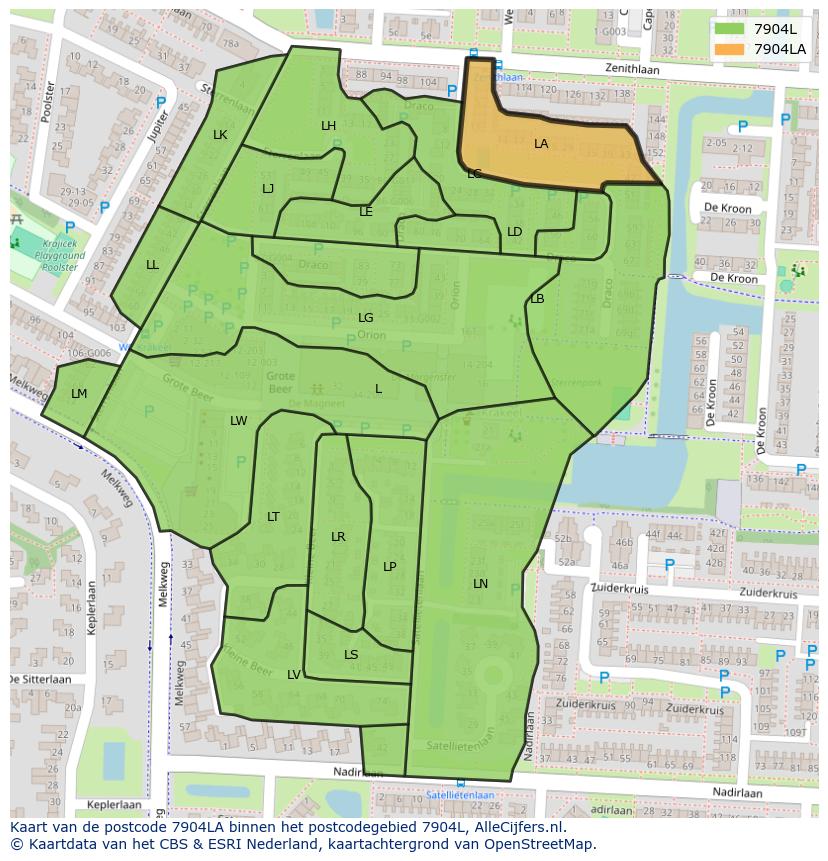 Afbeelding van het postcodegebied 7904 LA op de kaart.