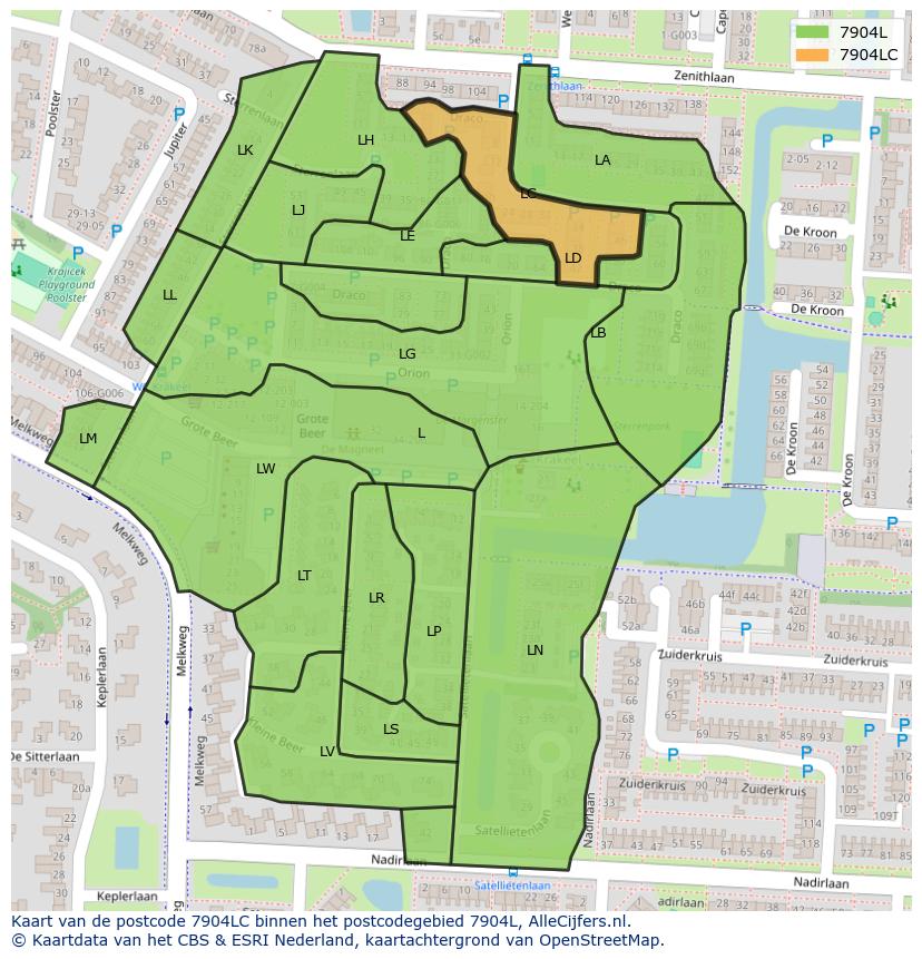 Afbeelding van het postcodegebied 7904 LC op de kaart.