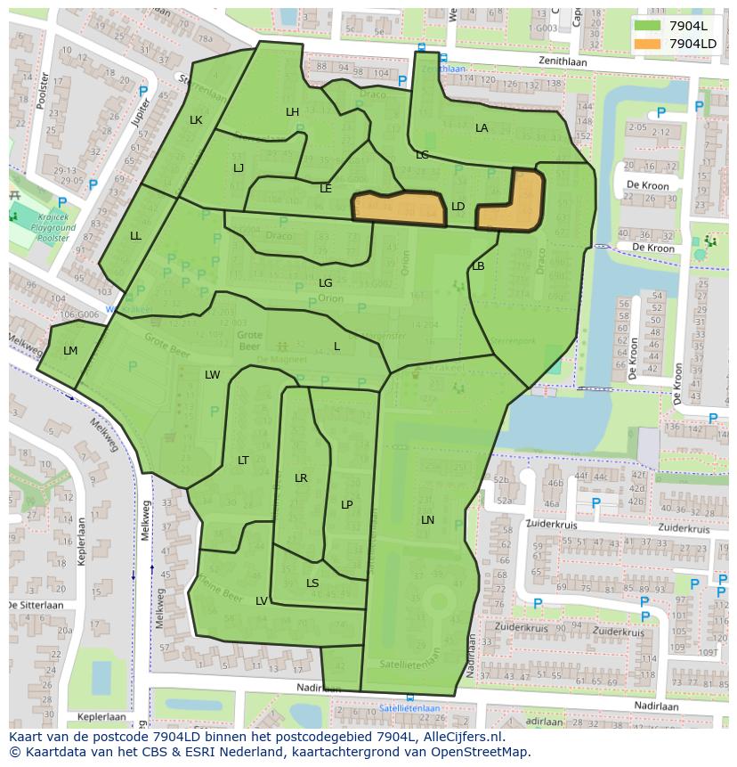 Afbeelding van het postcodegebied 7904 LD op de kaart.