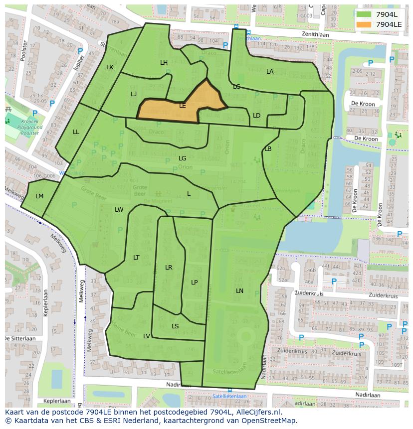 Afbeelding van het postcodegebied 7904 LE op de kaart.