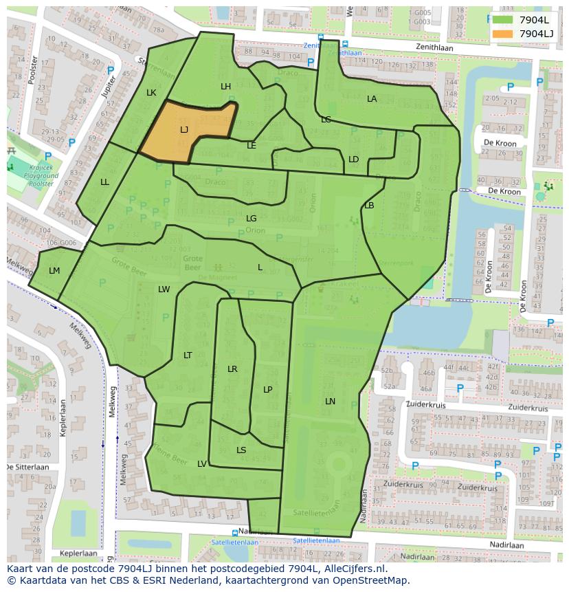 Afbeelding van het postcodegebied 7904 LJ op de kaart.