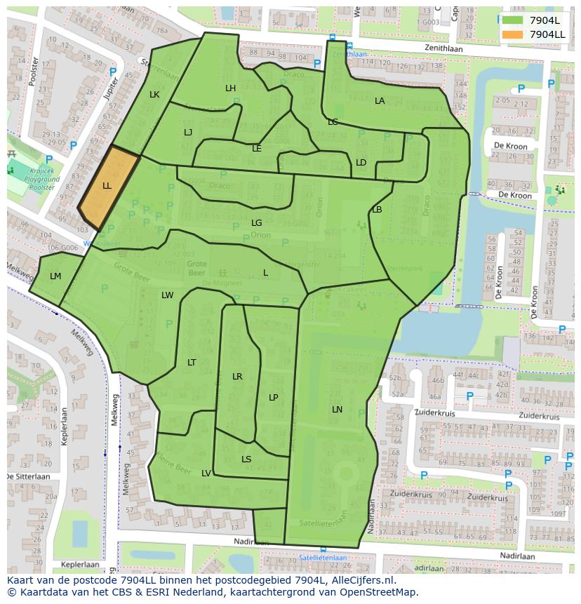 Afbeelding van het postcodegebied 7904 LL op de kaart.