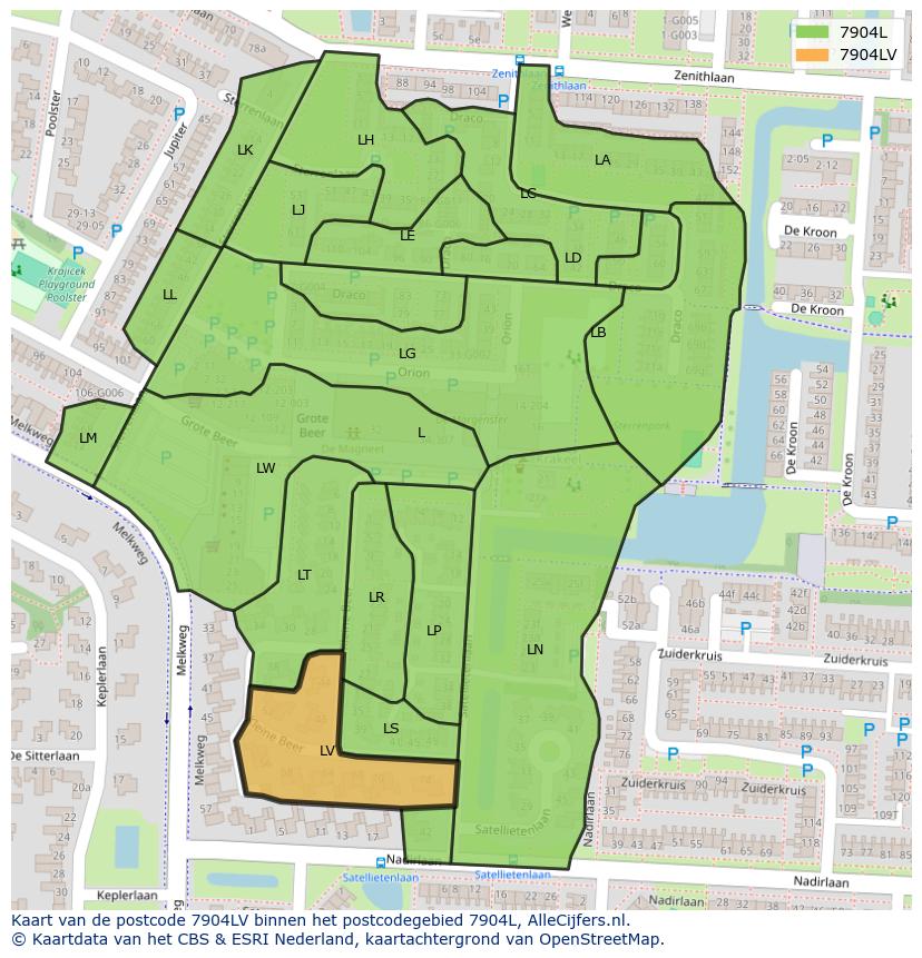 Afbeelding van het postcodegebied 7904 LV op de kaart.