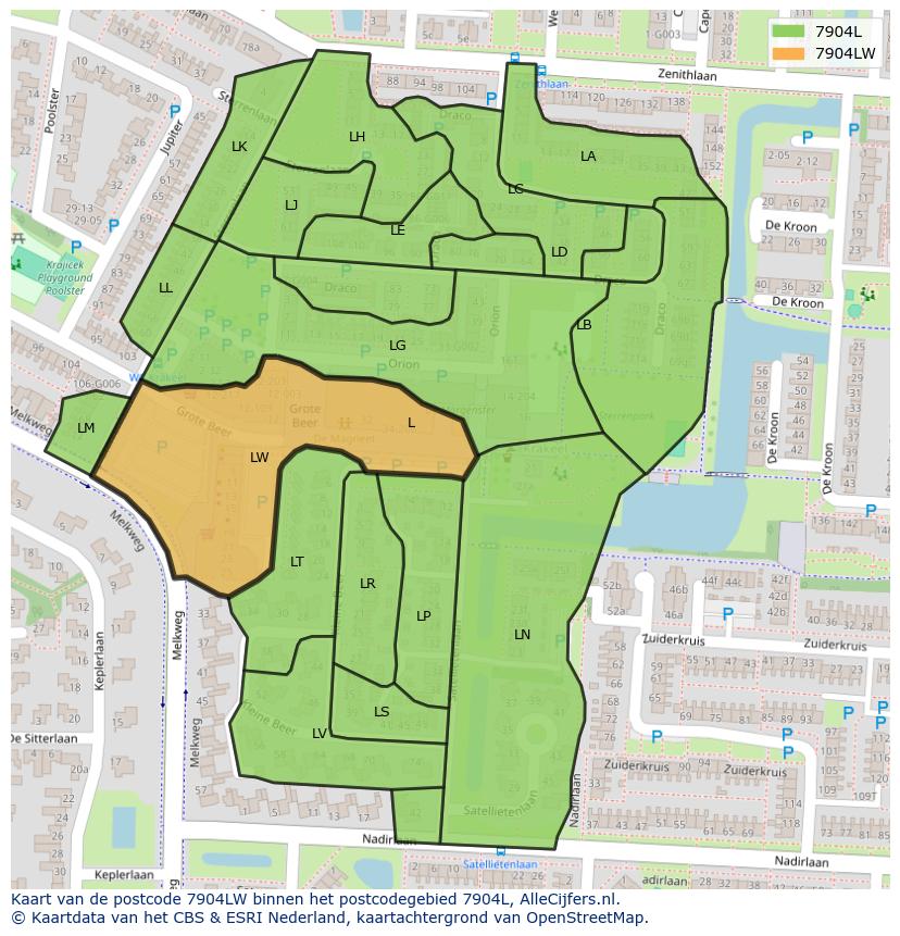 Afbeelding van het postcodegebied 7904 LW op de kaart.