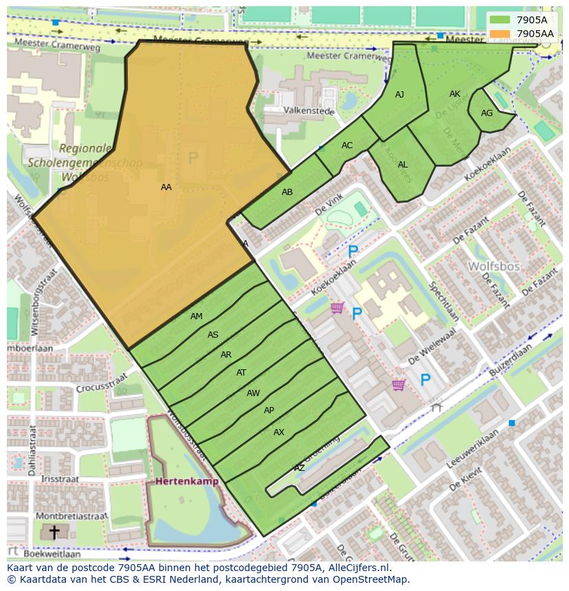 Afbeelding van het postcodegebied 7905 AA op de kaart.