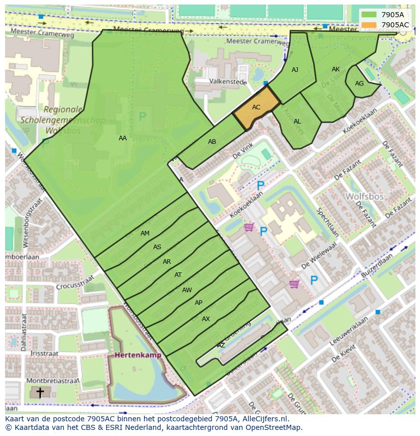 Afbeelding van het postcodegebied 7905 AC op de kaart.