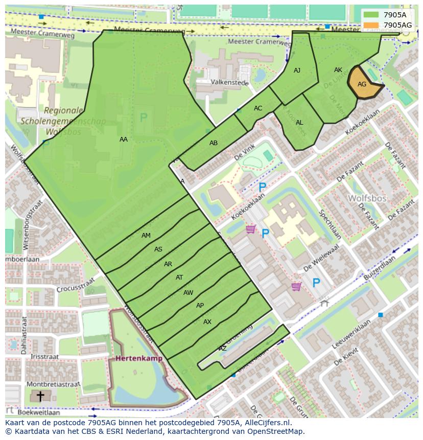 Afbeelding van het postcodegebied 7905 AG op de kaart.